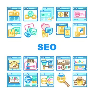 Seo web tech business digital icons set vector Stock Illustration