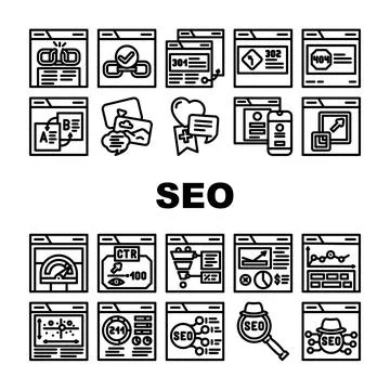 Seo web tech business digital icons set vector Stock Illustration
