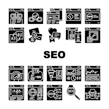 Seo web tech business digital icons set vector Stock Illustration