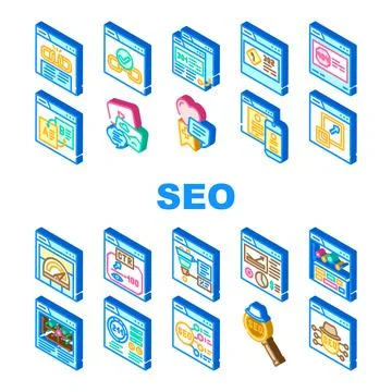 Seo web tech business digital icons set vector Stock Illustration