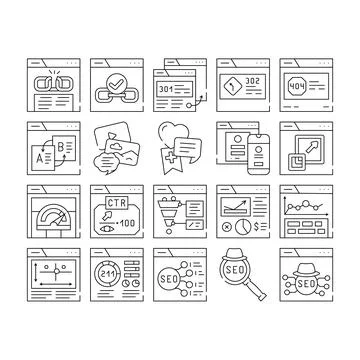 Seo web tech business digital icons set vector Stock Illustration