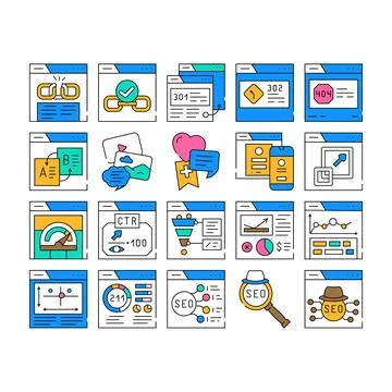 Seo web tech business digital icons set vector Stock Illustration