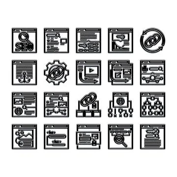 Seo website optimization and digital marketing icons 库存插图