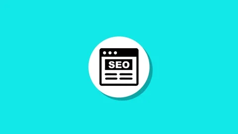 Seo website optimization icon animation on turquoise background featuring f.. Stockbeeldmateriaal 329272684
