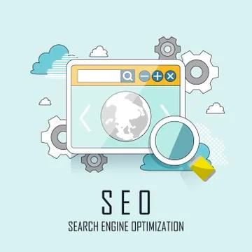 SEO website searching engine optimization process Stock Illustration