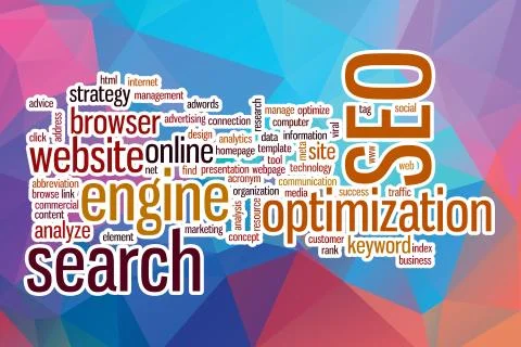 SEO word cloud with abstract background Illustrazione stock