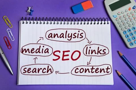 SEO word on notebook Stock Photos