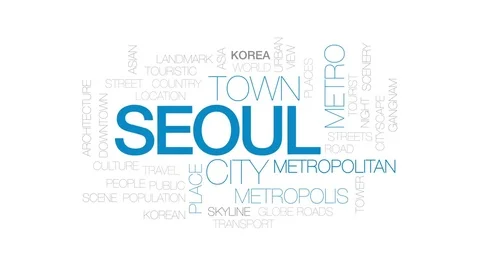 Seoul animated word cloud, text design animation. Kinetic typography. Stock Footage 76329245