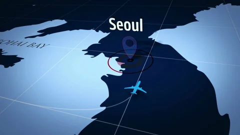 Seoul on blue map with plane Stock Footage 111252125