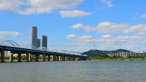 Seoul City and Namsan Tower in Seoul,South Korea Stock Footage