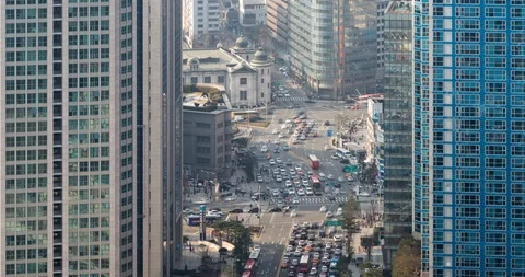 Seoul crossroad Stock Footage 111977381