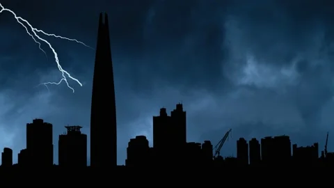 Seoul Downtown with Lightning Thunderstorm flash over Skyscrapers, South Korea Stock Footage 152393254