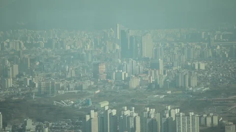 Seoul epic pan of sprawling polluted city Stock Footage 100596503