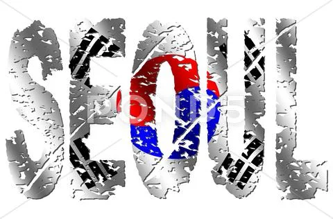 Seoul grunge text with flag Stock Illustration