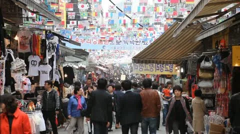 Seoul Market Street, Cheap Namdaemun Market, Asian Shop, Shoppers, South Korea Stock Footage