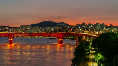 Seoul night view at Han river in South Korea. Stock Footage 209237141