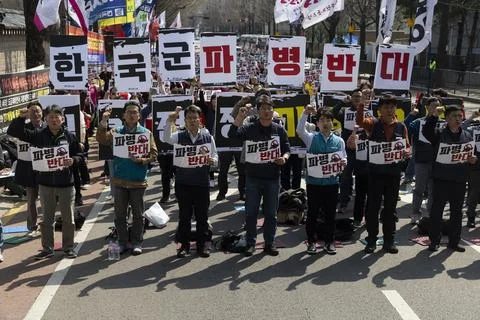 Seoul protest against US-Israel military action in Iran and troop deployment to  Stock Photos