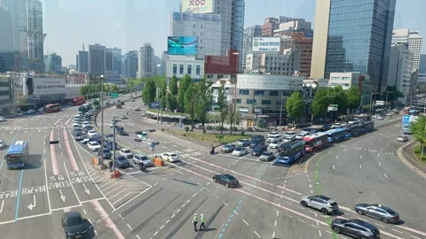 Seoul Station Intersection Night Traffic Timelapse Video Stock Footage 307972775