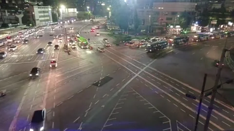 Seoul Station Intersection Night Traffic Timelapse Video Stock Footage 313477453