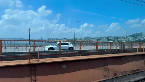 Seoul Subway Line 3 Train Crossing Han River Dongho Bridge 4K RAW Stock Footage 337242827