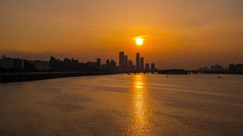 Seoul sunset viewpoint overlooking modern tall buildings Stock Footage 156680964