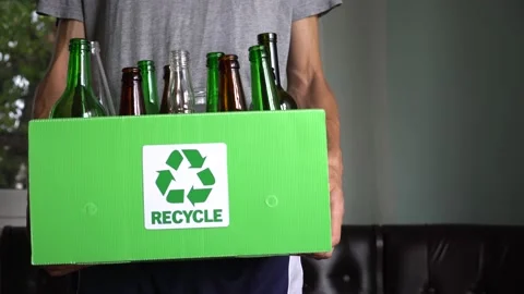 Separate bin for glass recycling. Container for glass bottles and jars at home Stock Footage 143771279
