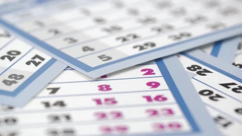 Separate calendar sheets lie chaotically and rotate slowly. selective focus. Video stock 244792984