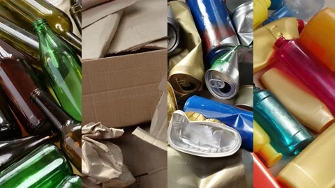 Separate collection of waste paper, plastic, metal or glass. Recyclable Vídeo Stock 229593230