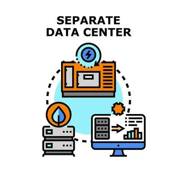 Separate data center infrastructure managing digital information flow Illustrazione stock