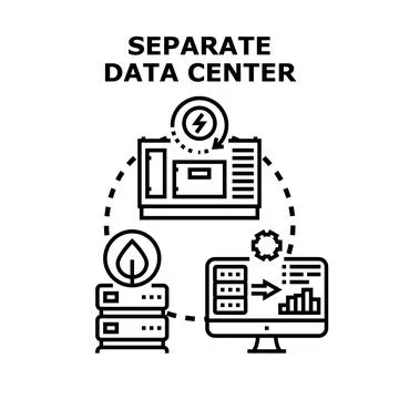 Separate data center infrastructure managing digital information flow Stock Illustration