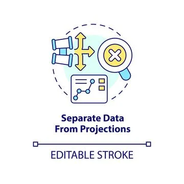 Separate data from projections concept icon Stock Illustration
