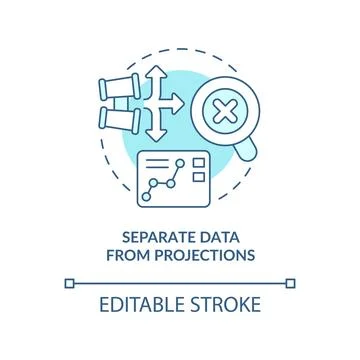 Separate data from projections turquoise concept icon Stock Illustration