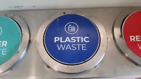 Separate garbage bin, Stainless Steel Separate Recycling Bins, Waste management Stock Footage 284442861