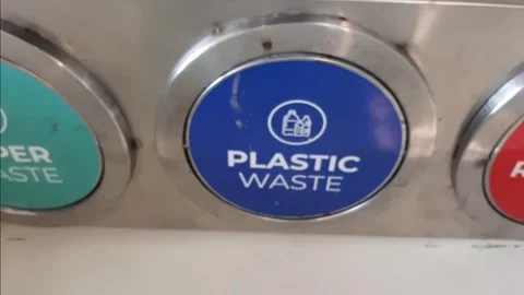 Separate garbage bin, Stainless Steel Separate Recycling Bins, Waste management Stock Footage 285913200