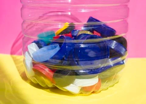 Separate garbage collection.separate collection of plastic caps Stock Photos