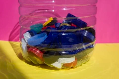 Separate garbage collection.separate collection of plastic caps Stock Photos