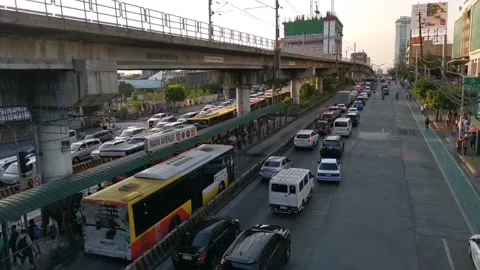 Separate Lane for Private and Public Vehicles Main Highway Philippines Stock Footage 237410491
