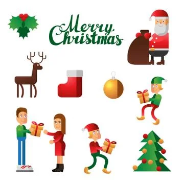Separate vector Christmas elements on white background Stock-Illustration