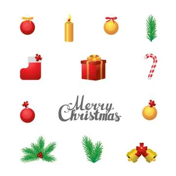Separate vector Christmas elements on white background Illustrazione stock
