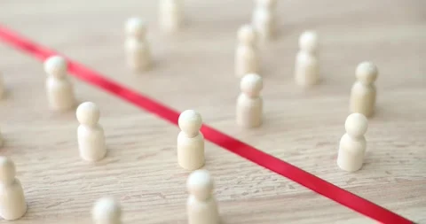 Separation of people by red line of border between society Stock Footage 263306948
