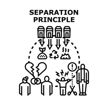 Separation principle concept with waste sorting and divorce Stock Illustration