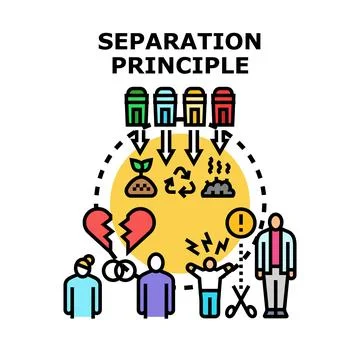 Separation principle concept with waste sorting and divorce Stock Illustration