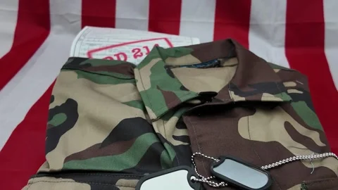 Separation process explained with combat camouflage gear and id tags Vídeos de archivo 332606853
