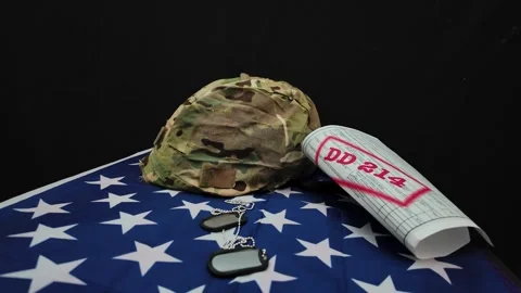Separation process explained with combat helmet and id tags 動画素材 332606842