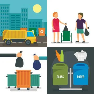 Separation recycle bin banner set, flat style 스톡 일러스트