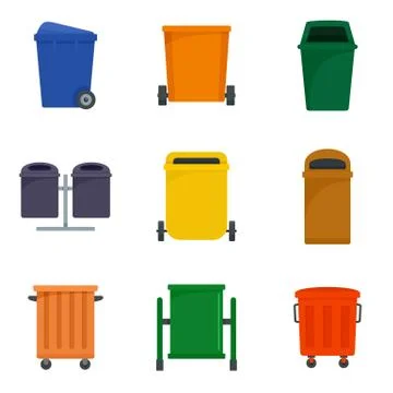 Separation recycle bin trash icons set, flat style 스톡 일러스트