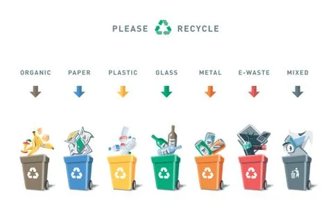 Separation Recycling Bins with Trash Stock Illustration
