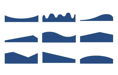 Separator blue shape for website set. Curve lines frame for top or bottom page Stock Illustration