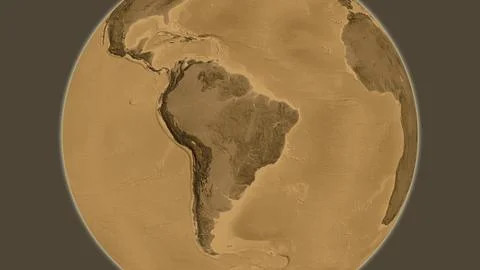 Sepia elevation globe map centered on Brazil イラスト素材