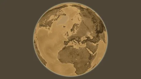 Sepia elevation globe map centered on France Stock Illustration